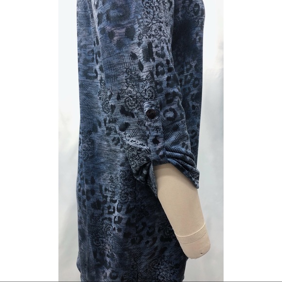 Chico's Blue Snake Print Roll Tab Blouse - Picture 8 of 14